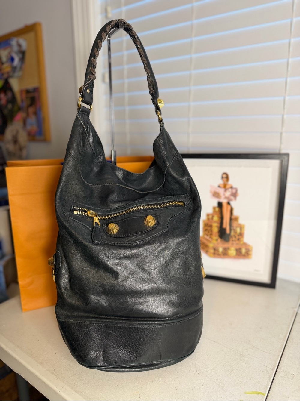 Balenciaga Giant 21 Bucket Bag Black Lambskin Leather Gold Hardware